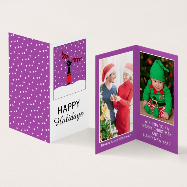 Visita Reindeer Cat, Cartão de Natal de Foto da Família (Interior e exterior)