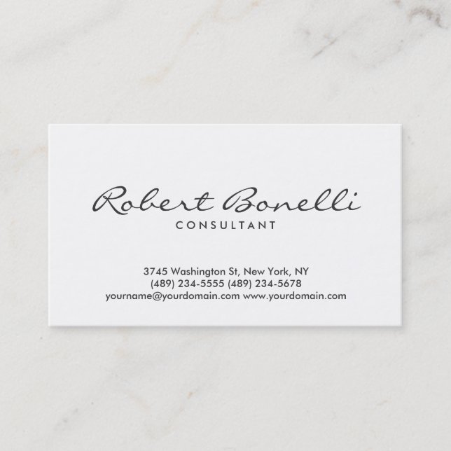 Visita Script White Plain Modern Consultant Cartão de vis (Frente)