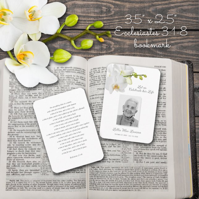 Visita Simples Cartão com fotos de Oração para Memorial F (Photo memorial bookmark with Ecclesiastes 3:1-8 on the back.)