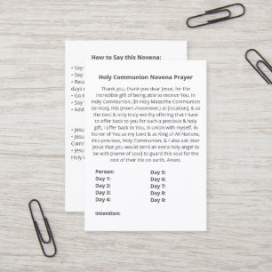 Visita Simples Cartão de Oração Novena da Comunhão Santa