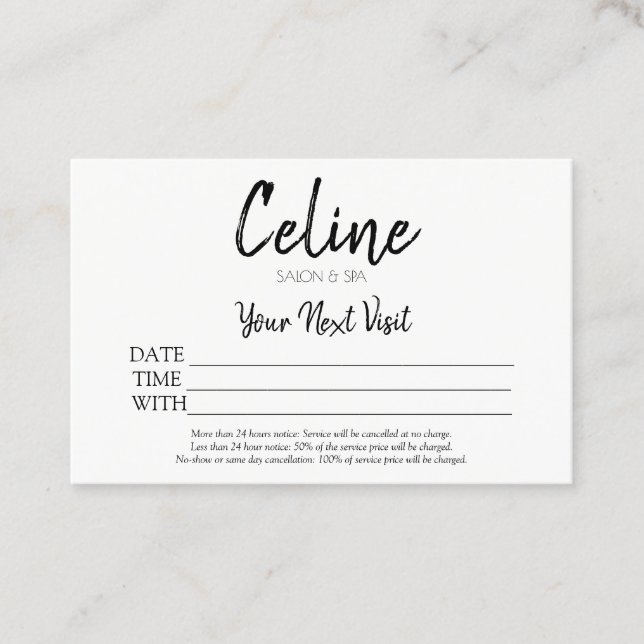 Visita Spa e Salão do Cartão de Compromisso (Frente)