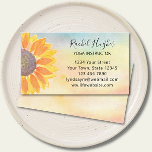Visita Sunflower Watercolor Yoga Instrutor Cartão de visi