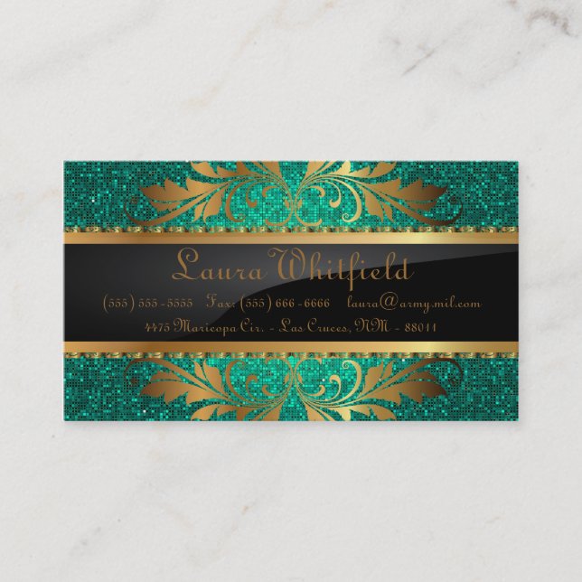 Visita Teal Aqua Glitter Sequin Disco Glitz Cartão de vis (Frente)