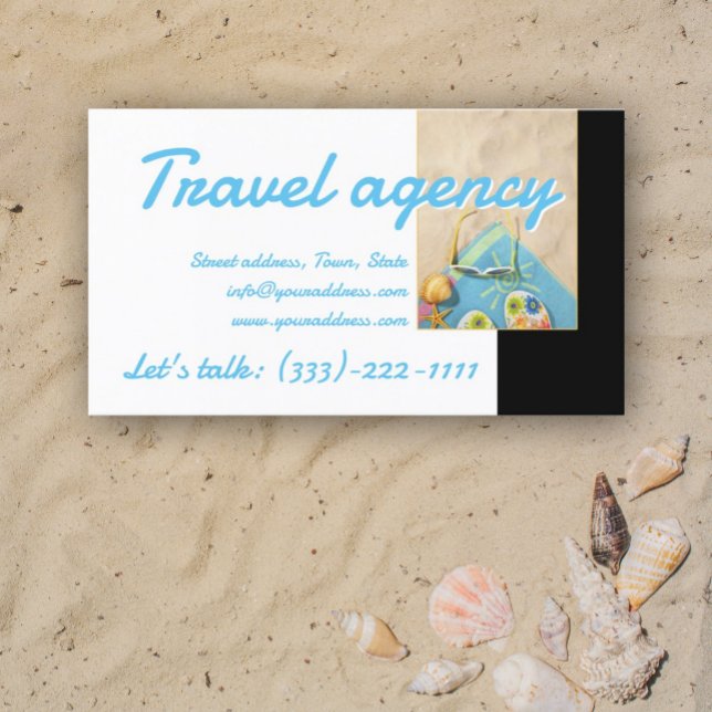 Visita Viagem Agency Beach Time Black White Cartão de vis (Perfect for business)