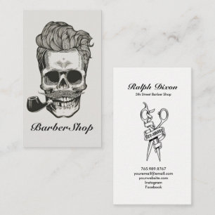 Visita Vintage Barber Compra Tesoura Skull Cartão de visi