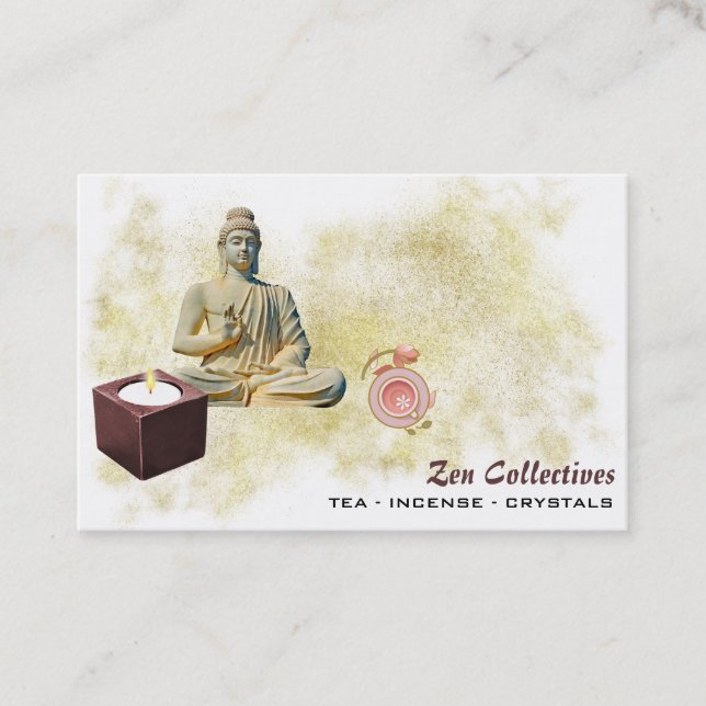 Visita *~* Zen Lotus Buddha Candle Tea Dourado Cartão de  (Frente)