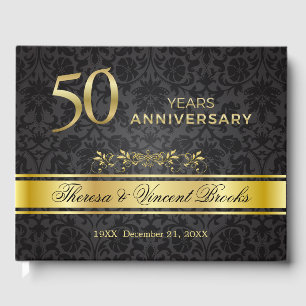 Visitas 50º Aniversário Dourado Livro de Convidados Negro