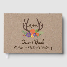 Visitas Antlers monograma floral livro de convidados de ca