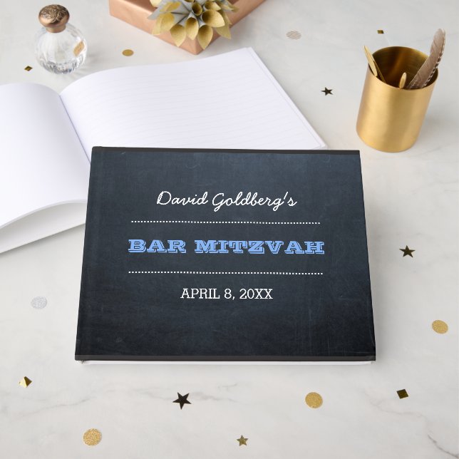 Visitas Bar Azul Mitzvah Livro de Convidados (Frente aberta)