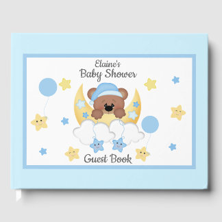 Visitas Bear Moon Stars Baby Boy Chá Livro de Convidados