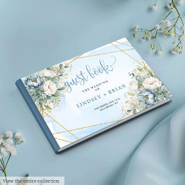 Visitas Boêmian Pastel Blue White Dourado Livro de Convida