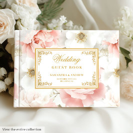 Visitas Boho Blush Ivory Floral Dourado Livro de Convidado