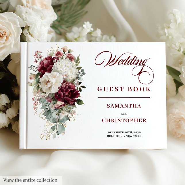 Visitas Boho marsala esfrega ouro livro de hóspedes florai (Boho marsala blush gold floral wedding guest book

)
