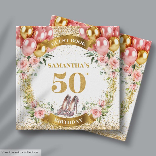 Visitas Bonito Livro de Convidados do 50º Aniversário, Dou (Pretty 50th Birthday Guest Book Gold Glitter Heels)