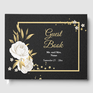 Visitas branco chic ouro floral deixa livro de hóspedes p