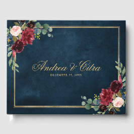 Visitas Burgundy Red Marinho Floral Rustic Livro de convid