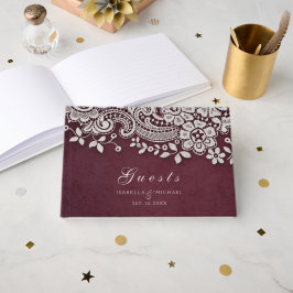 Visitas Burgundy vintage lace russa livro de convidados