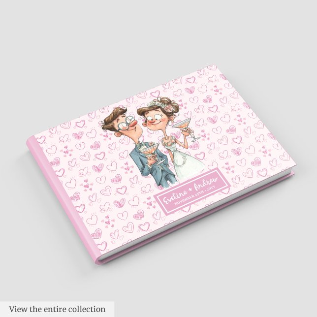 Visitas Casal de Cartoon Elegante Livro de Convidado (Elegant Cartoon Couple Wedding Guest book)