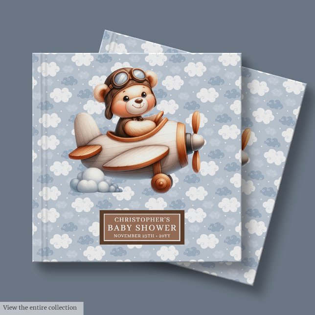 Visitas Chá de fraldas do livro convidado do Teddy Bear Pi (Baby Shower Guest Book Teddy Bear Pilot Boy Decor)