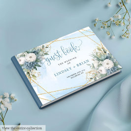 Visitas Chic Dusty Blue Dourado Livro Floral de Convidado