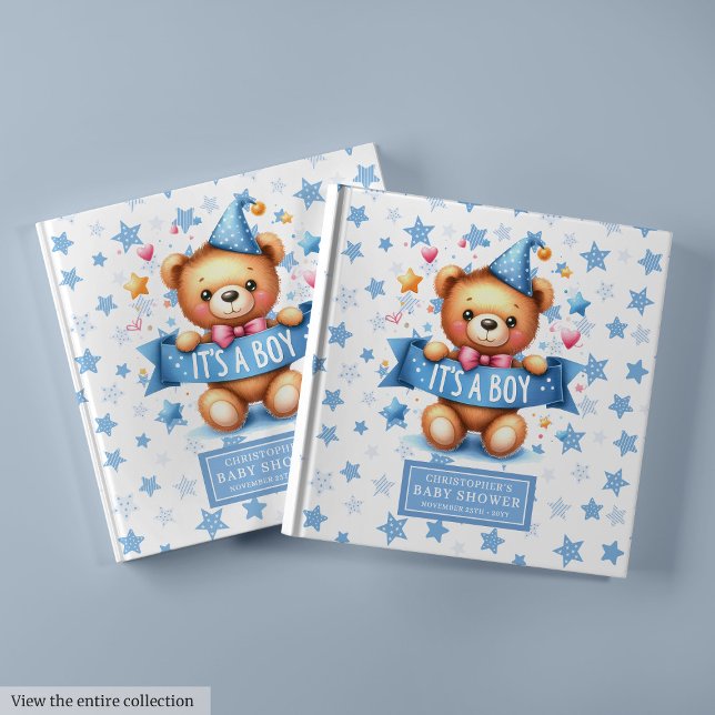 Visitas Cute É um chá de fraldas de livro de hóspedes de u (Cute It’s a boy teddy bear guest book baby shower)