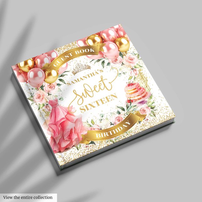 Visitas Doce 16 Livro de Convidados Dourado Lente Cor-de-r (Elegant Sweet Sixteen Guest Book Blush Gold)