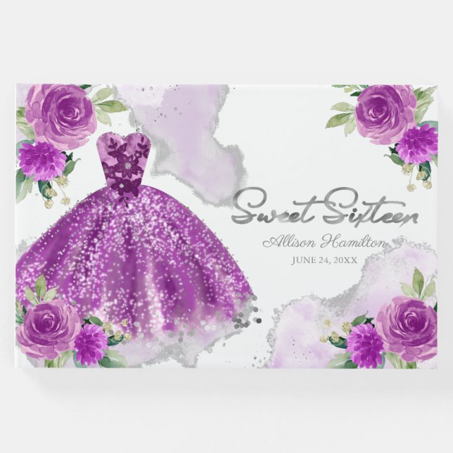 Visitas Docinho 16 Livro de Prata Palhaço Púrpura Floral (Frente)