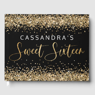 Visitas Dourado Black Faux Glitter Doce Dezesseis Livro de