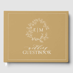 Visitas Dourado Leafy Crest Monograma Livro de Convidados