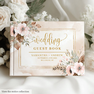 Visitas Dourado Livro de Casamento Floral de outono Modern