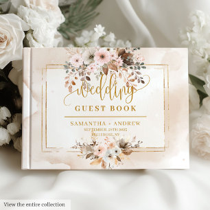 Visitas Dourado Livro de Convidado Rustic Blush Blush Pink