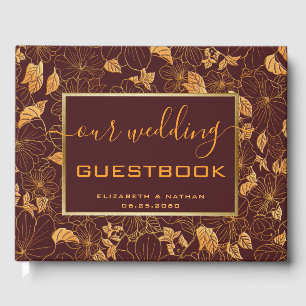 Visitas Dourado Livro de Convidados de Casamento Floral Bu