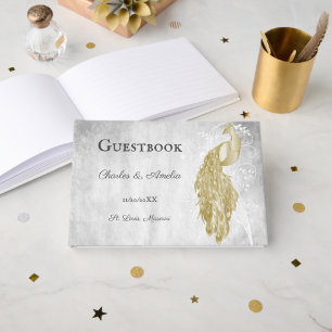 Visitas Dourado Livro de Convidados de Casamento Peacock