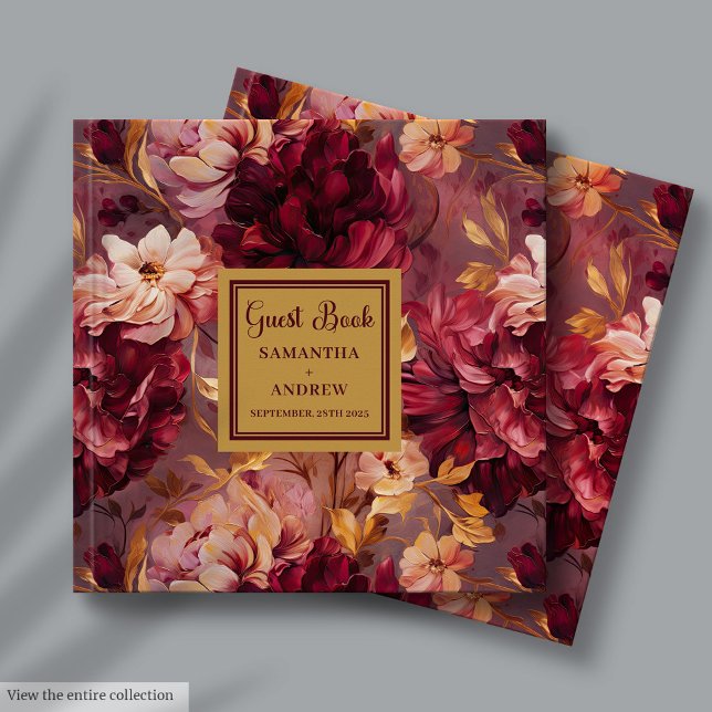 Visitas Dourado Livro de Convidados do Casamento Burgundy  (Gorgeous Blush Burgundy Gold Wedding Guest Book for Guests)