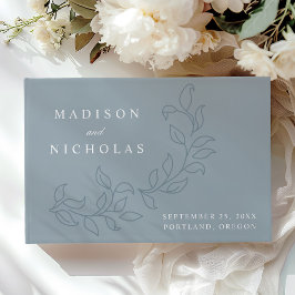 Visitas Elegante Livro de Casamento com Folhas em Azul Poe