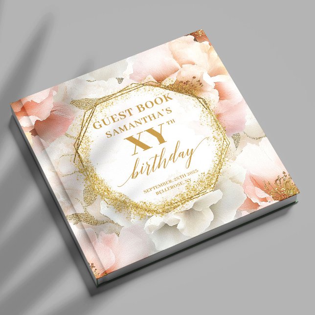 Visitas Esmagamento Esmagador Livro de Convidados de Anive (Sparkling Blush Ivory Gold Birthday Guest Book

)