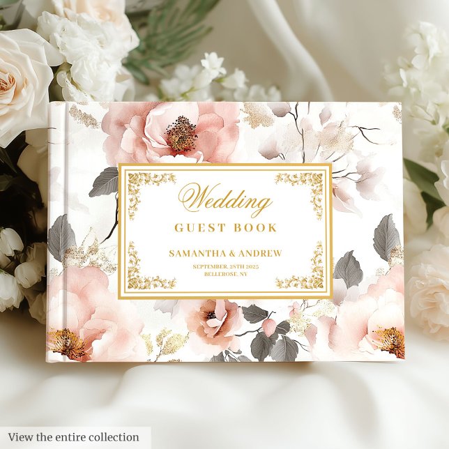 Visitas Eterno Blush Dourado Watercolor Livro de Convidado (Timeless Blush Gold Watercolor Wedding Guest Book

)