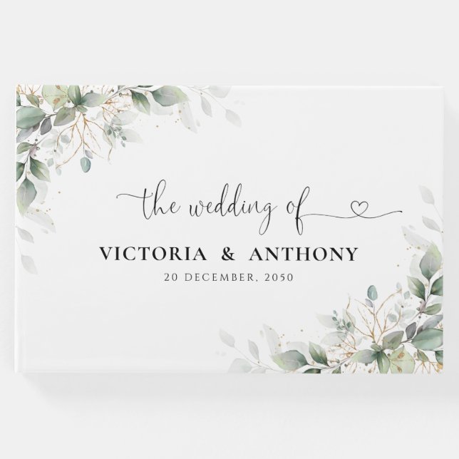 Visitas Eucalyptus Dourado Floral Greenery Livro de Convid (Frente)