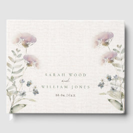 Visitas Flores cor-de-rosa-pinceladas Livro de Convidados 