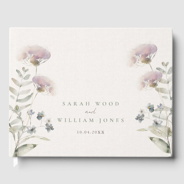 Visitas Flores cor-de-rosa-pinceladas Livro de Convidados  (Frente)