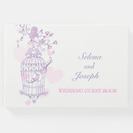 Visitas Gaiola de pássaros roxo / livro de convidados rosa