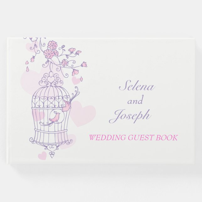 Visitas Gaiola de pássaros roxo / livro de convidados rosa (Frente)
