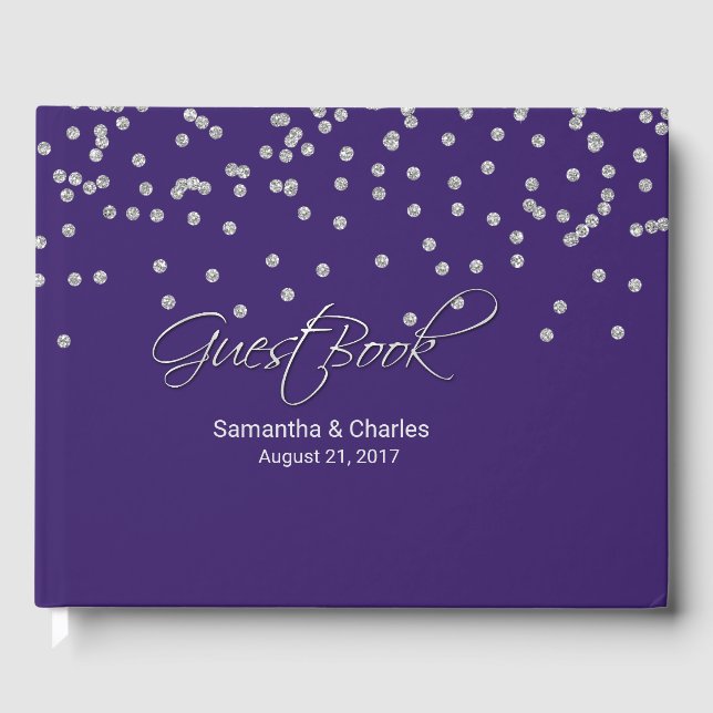 Visitas Glam Purple com Livro de Convidados de Casamento d (Frente)