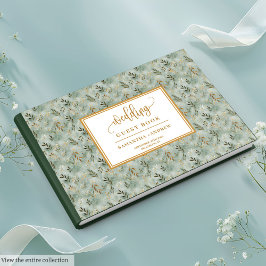 Visitas Glitter Sage Green E Dourado Livro de Convidados