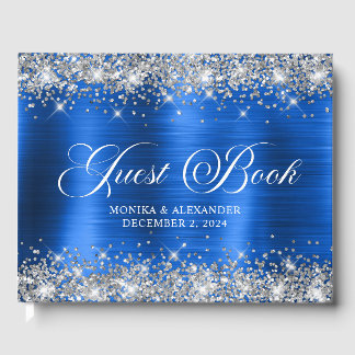 Visitas Glittery Royal Blue Foil Livro de Convidados