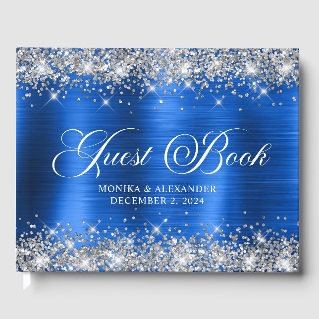 Visitas Glittery Royal Blue Foil Livro de Convidados (Frente)