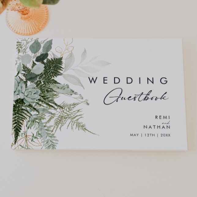 Visitas Greenery e Dourado Livro de Convidados de Casament (Criador carregado)