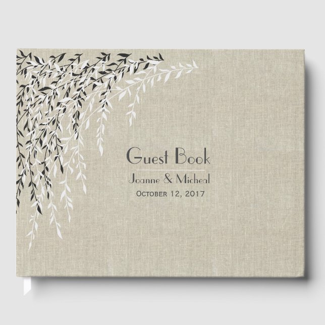 Visitas Linen Look Willow Branches Casamento Livro de Conv (Frente)