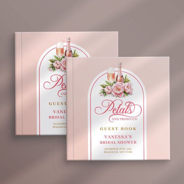 Visitas Livro de assinaturas de prosecco com pétalas cláss (Classic blush and gold petals prosecco sign book)