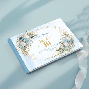 Visitas Livro de Assinaturas Floral Azul Poético para Swee